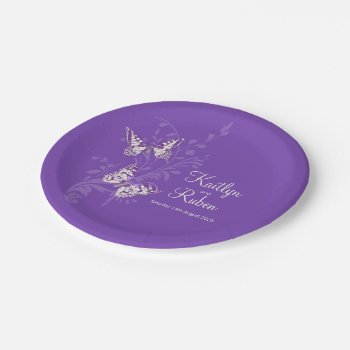 Inked Butterflies Purple Art Wedding Paper Plates by mylittleedenweddings at Zazzle