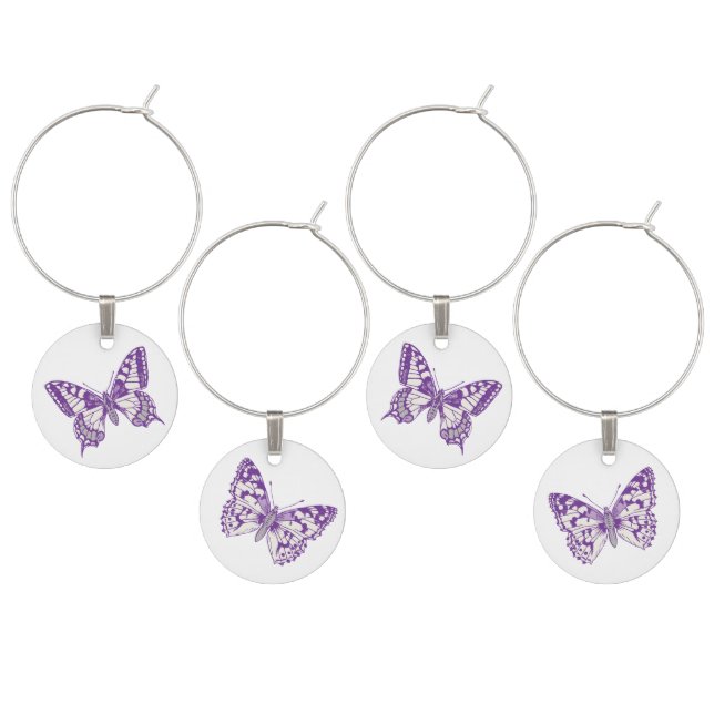 Inked Butterfly art wedding wine charms (Staggered)