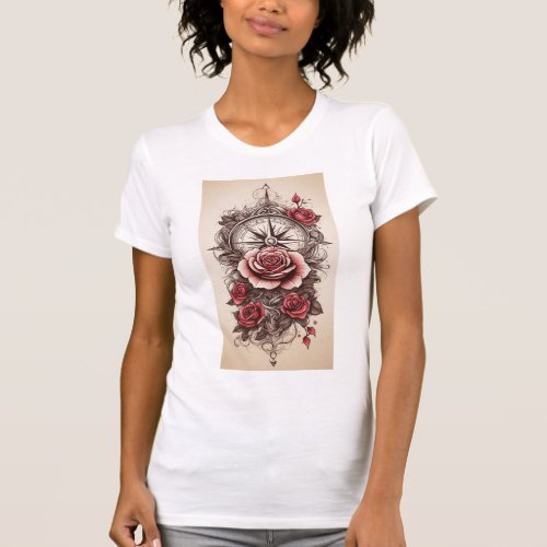 Inked Compass Tattoo_Style Rose Compass T_Shirt D