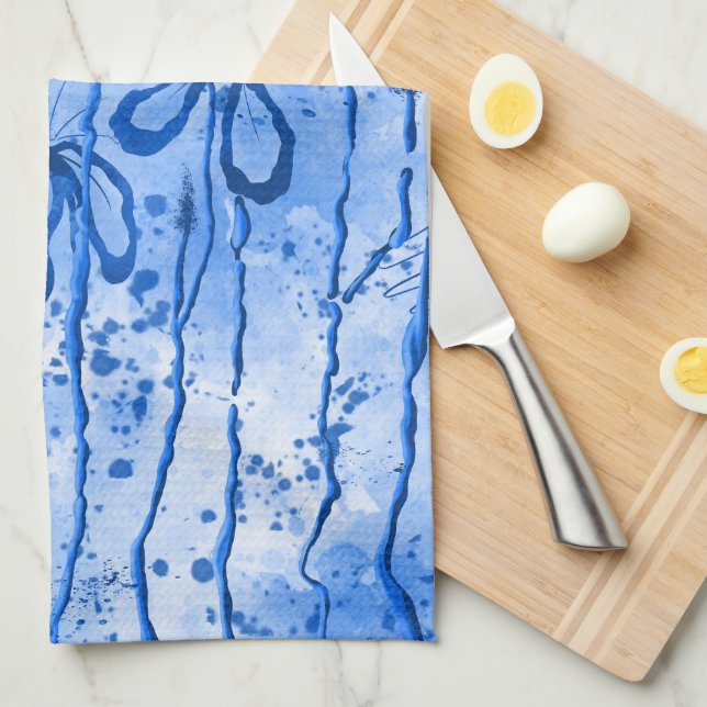Inked Flowers Blue Sky Kitchen Towel (Quarter Fold)