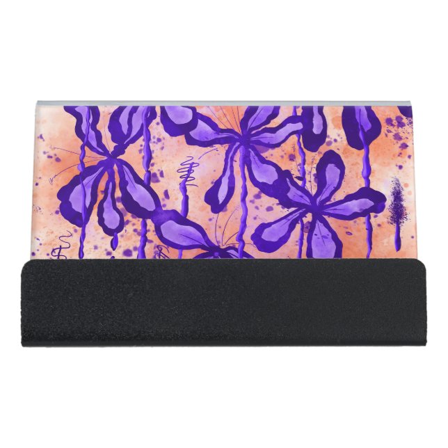 Inked flowers  Tropical Sky Desk Business Card Holder (Front)