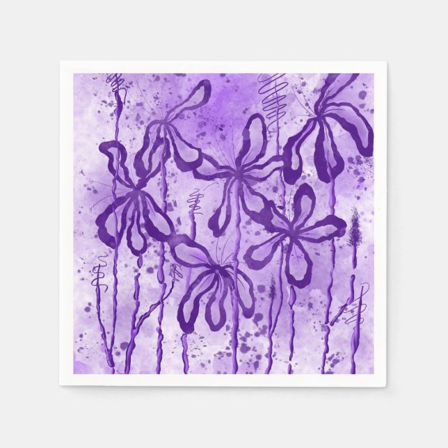 Inked Flowers Violet  Sky  Napkins (Front)