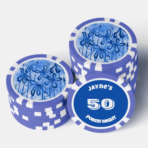 Inked Lilies Blue Sky  Poker Chips