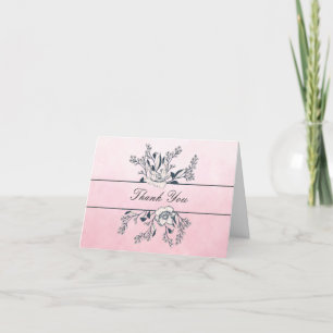 Inked Line Art Pink Ombre Poppies Letterpress Thank You Card