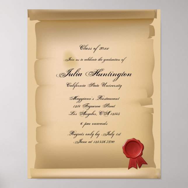 Inked Manuscript Graduation Party Invitation Poster (Front)