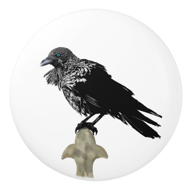 Inked Raven Ceramic Knob (Front)