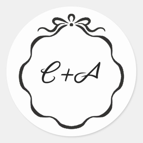Inked Ribbons and Bow Initials Wedding Classic Round Sticker