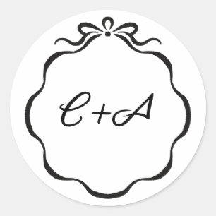 Inked Ribbons and Bow Initials Wedding Matte Classic Round Sticker