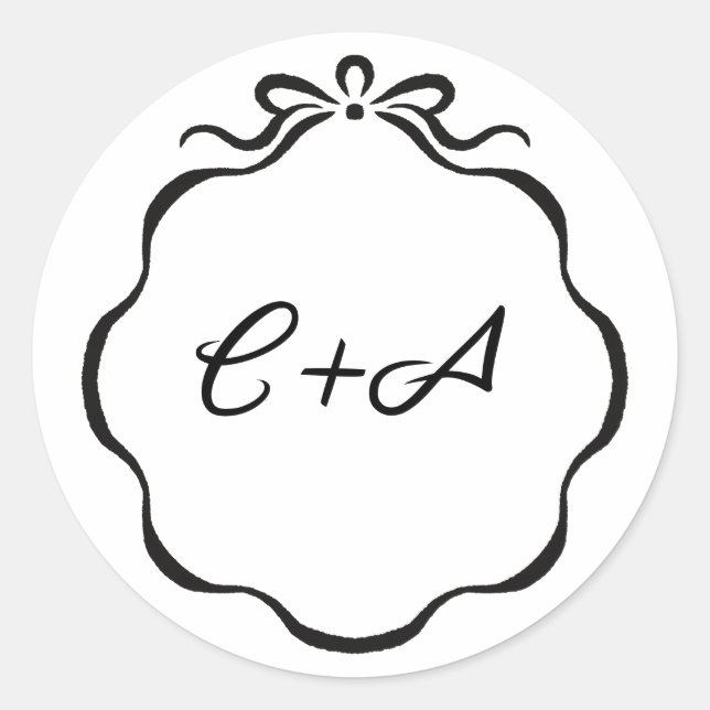 Inked Ribbons and Bow Initials Wedding Matte Classic Round Sticker (Front)