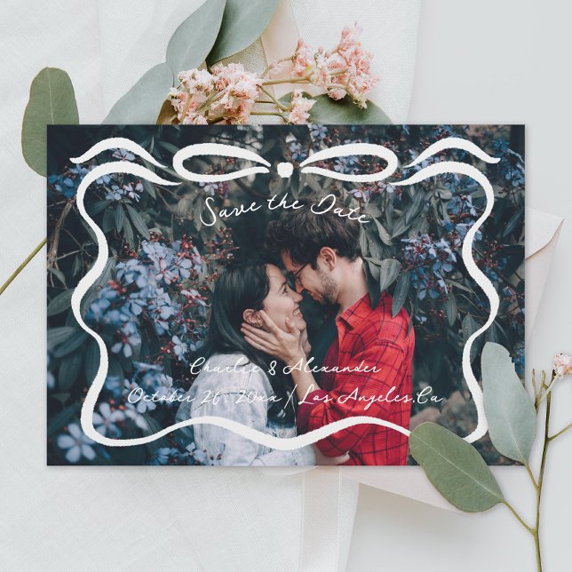 Inked Ribbons and Bow Photo Save The Date (Creator Uploaded)