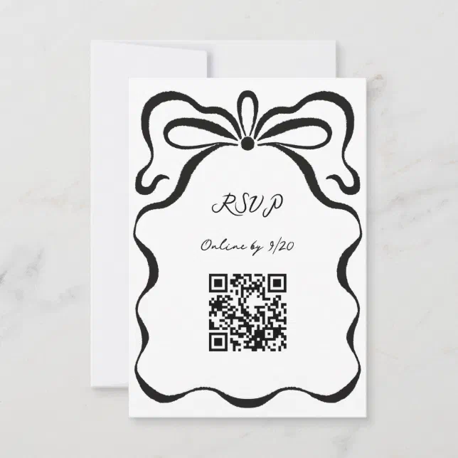 Qr Code Ribbon Inked Ribbons and Bow QR Code RSVP Card | Zazzle