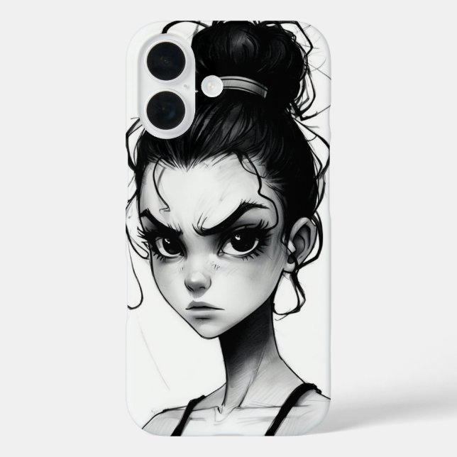 Inkstorm Fury – Angry Girl Sketch Art Case-Mate iPhone Case (Back)