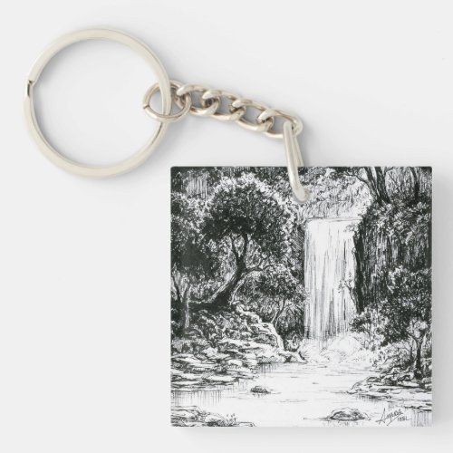 Inktober 2018 Day 21 _ Waterfall in the Woods Keychain