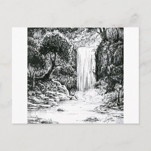 Inktober 2018 Day 21 _ Waterfall in the Woods Postcard