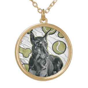 Inktober 2018 Day 6 - Pretty Doberman Dreams Gold Plated Necklace