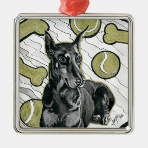 Inktober 2018 Day 6 - Pretty Doberman Dreams Metal Ornament
