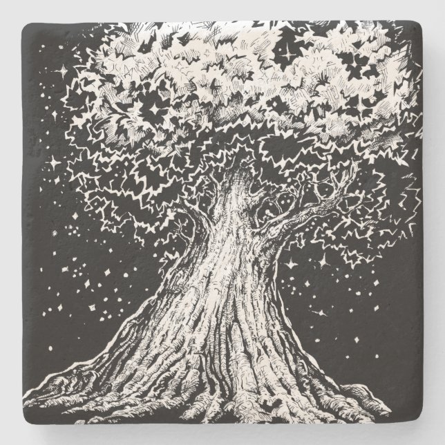 Inktober 2018 Day 8 - Starry Tree Stone Coaster (Front)