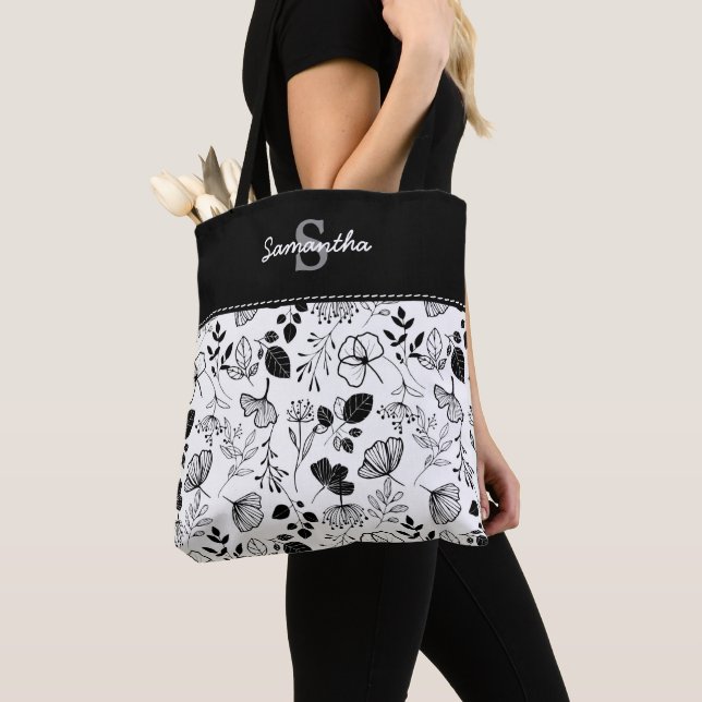Inky black florals custom tote bag (Close Up)