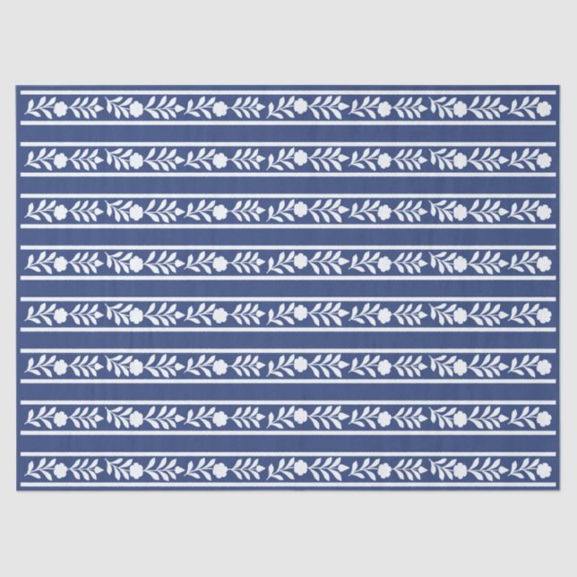 Inky Blue 2 Floral Bone Inlay decoupage Tissue Paper (Front)