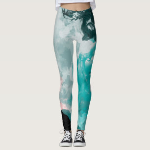 Inky Blue Green Turquoise Teal Peach Fashion Leggings