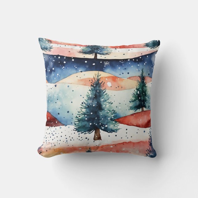  "Inky Christmas Tree Winter Scene -  Throw Pillow (Front)