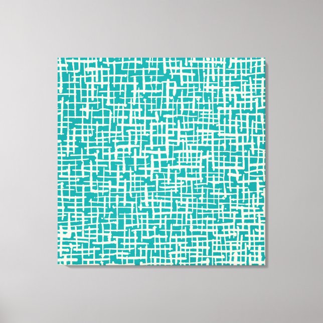 Inky Crossed Lines - Cream and Aqua Canvas Print (Front)