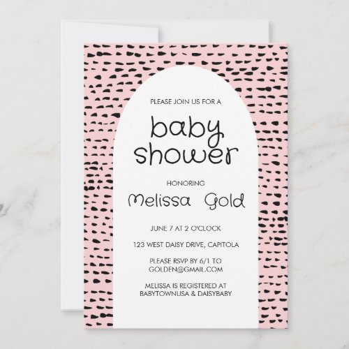 Inky Dashes and Dots Pink Black BABY SHOWER CUSTOM Invitation