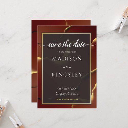 Inky Earthtone Red Abstract Save the Date Card