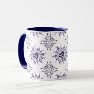 Inky Floral Coffee Mug   Lilac Purple and White