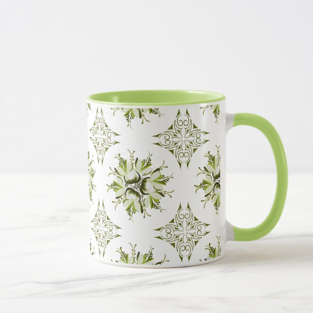 Inky Floral Coffee Mug | Shades of Green and White (Right)