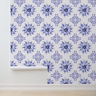 Inky Floral Wallpaper | Blue and White