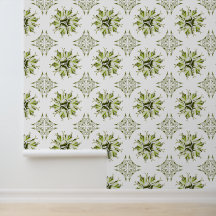 Inky Floral Wallpaper | Green and White