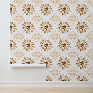 Inky Floral Wallpaper | Orange Brown White