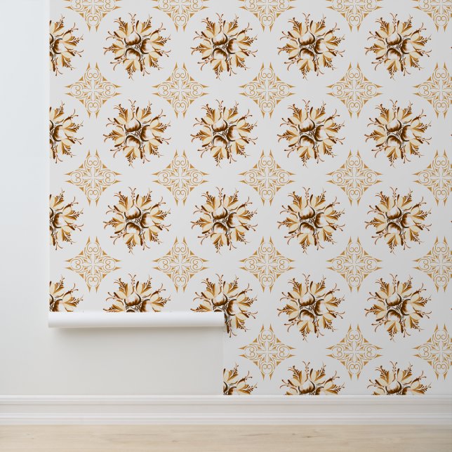 Inky Floral Wallpaper | Orange Brown White (Application)