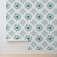 Inky Floral Wallpaper | Teal Green White