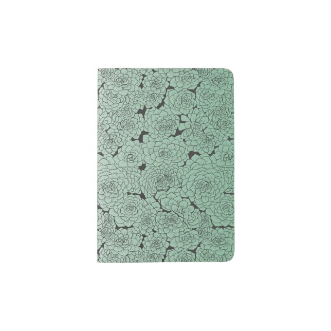 Inky Green Succulents Passport Holder (Front)