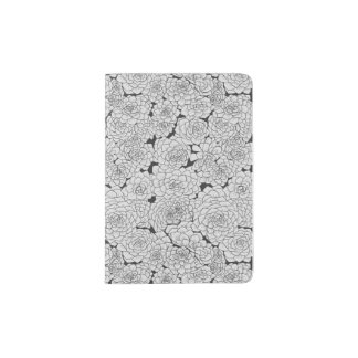 Inky Grey Succulents Passport Holder
