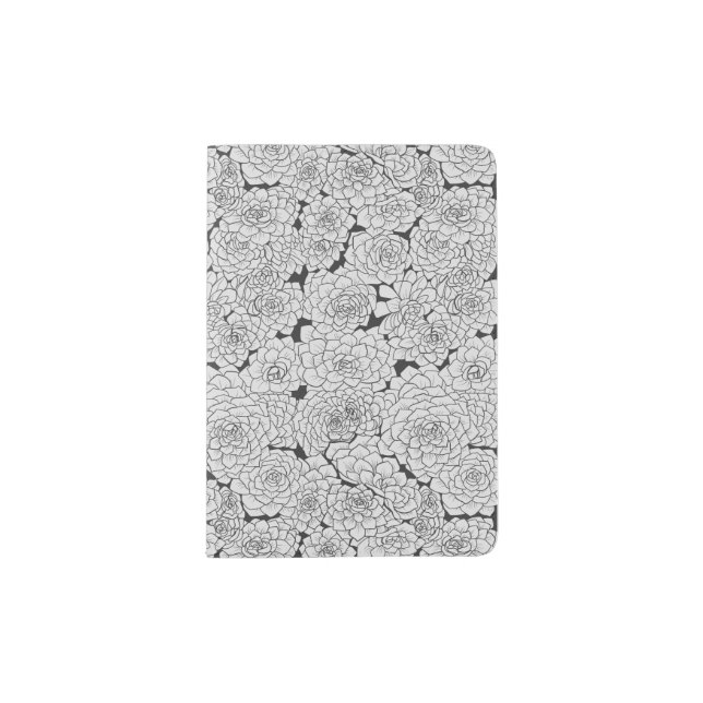 Inky Grey Succulents Passport Holder (Front)