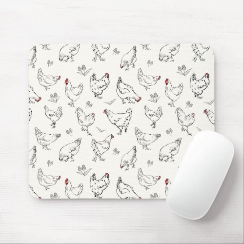 Inky Hand_drawn Chickens Mouse Pad