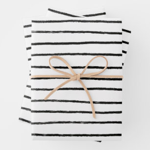 Inky Lines Stripes Brushstrokes Simple Minimal B&W Wrapping Paper Sheets