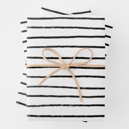 Inky Lines Stripes Brushstrokes Simple Minimal BW Wrapping Paper Sheets