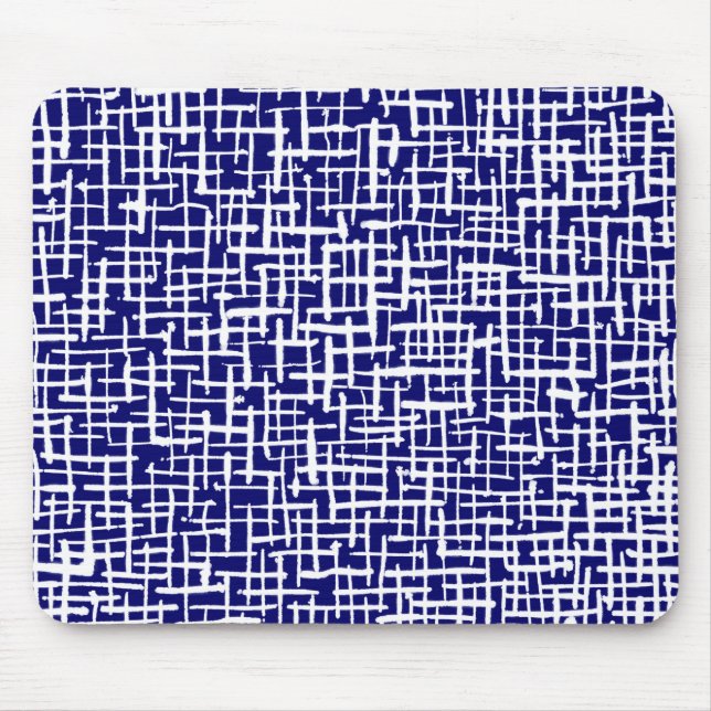 Inky Lines - White on Deep Navy Mouse Pad (Front)
