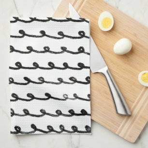 Inky Loops Chic Hand Drawn Lines Black & White Kitchen Towel