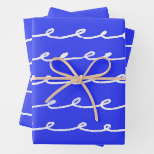 Inky Loops Chic Hand Drawn Lines Blue & White Wrapping Paper Sheets