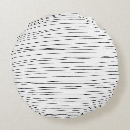 Inky messy lines black white pattern round pillow