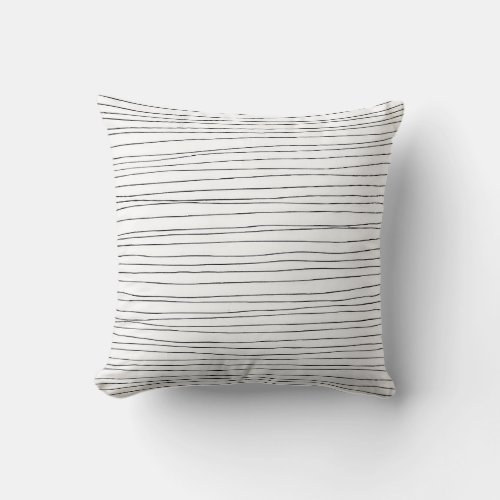 Inky messy lines black white pattern throw pillow