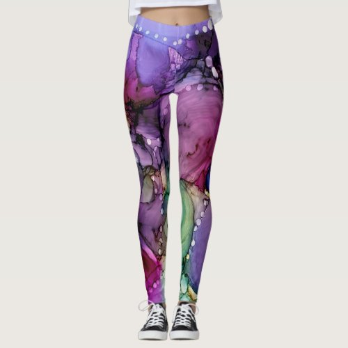 Inky Multicolored Alcohol Ink Liquid Abstract Art  Leggings