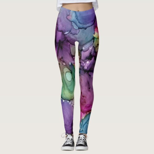 Inky Multicolored Alcohol Ink Liquid Abstract Art Leggings