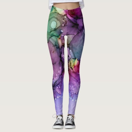 Inky Multicolored Alcohol Ink Liquid Abstract Art Leggings