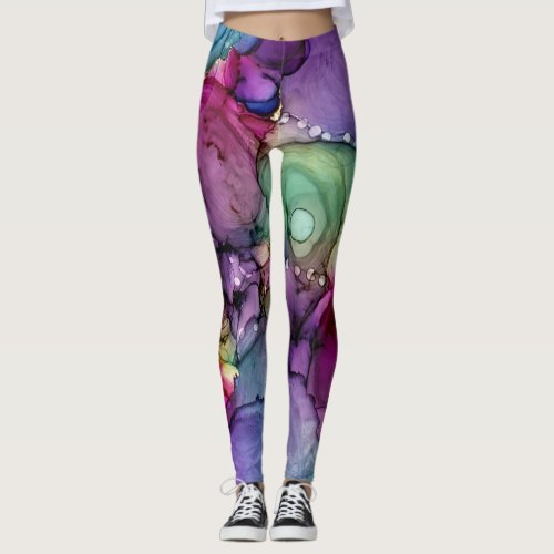 Inky Multicolored Alcohol Ink Liquid Abstract Art Leggings